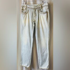 Y2K Blumarine Crystal Studded Acid Wash Distressed Jeans R-9” I-30” Size I44/D38
